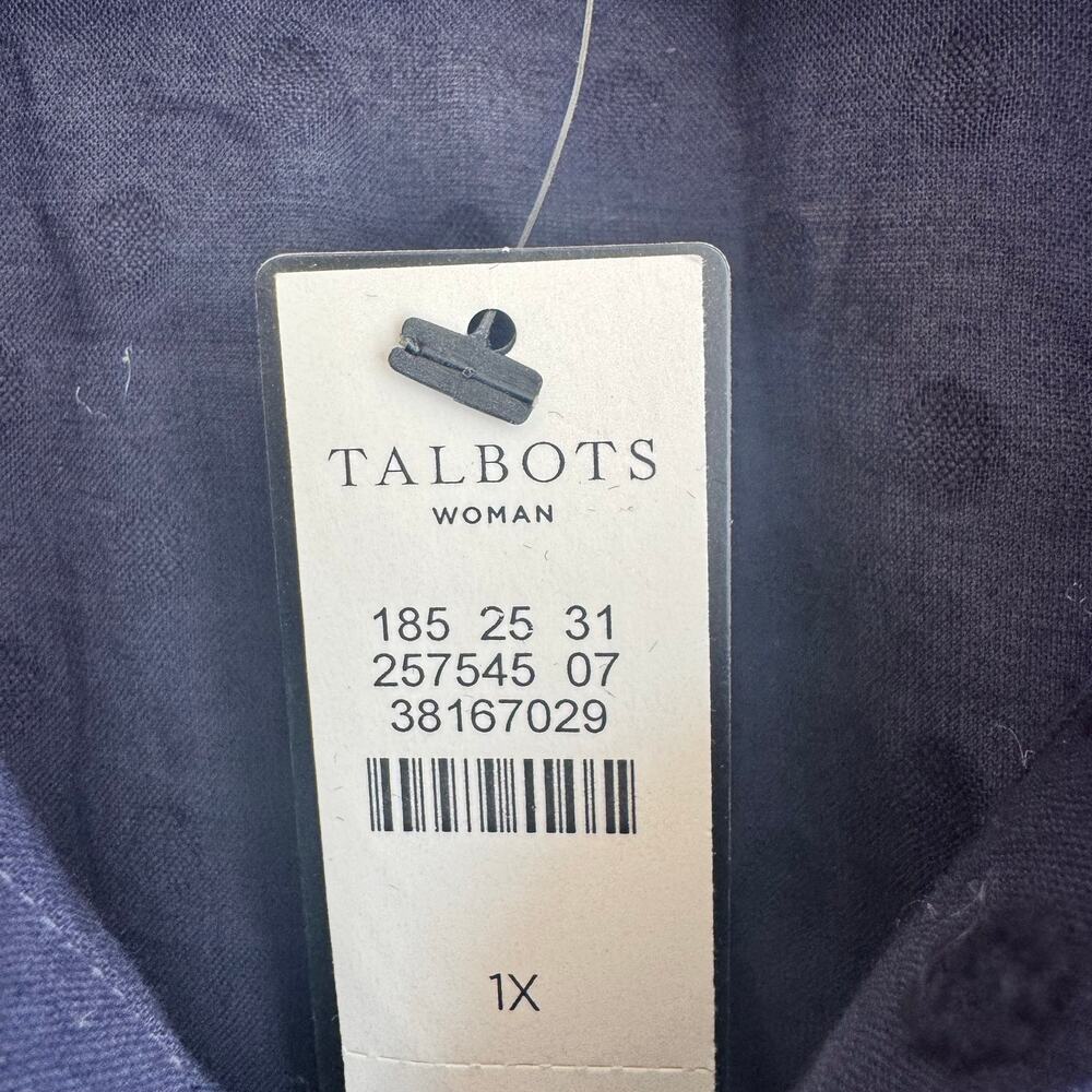 New Talbots Embroidered Button Front Shirt Top Blue Collared Long Sleeve Sz 1X - Picture 2 of 5